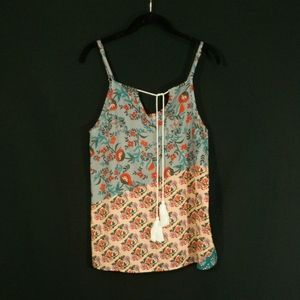 Flower pattern tank top front tie
